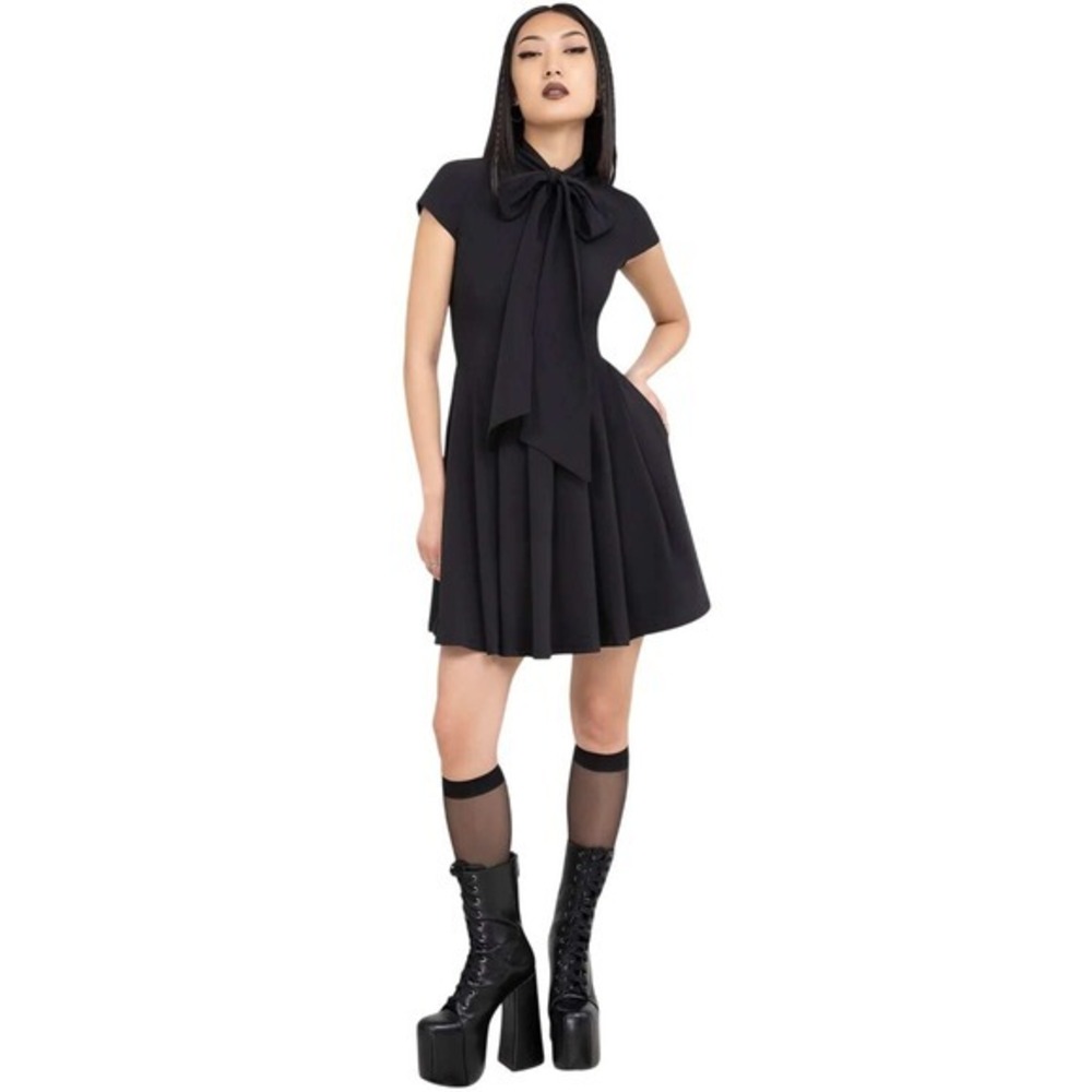 Killstar Funerary Rites Dress‎ Black Gothic Bow Pleated Skater